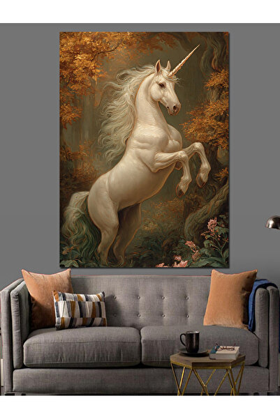 Artmeg Kanatlı Beyaz At Figürü Dekoratif Kanvas - Mdf Ahşap Tablo