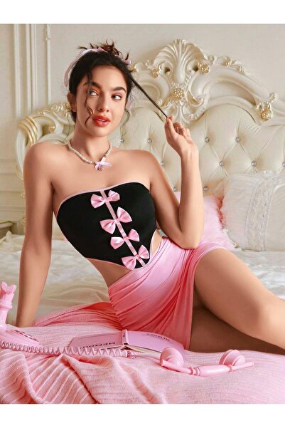 jarse pile kadın fiyonklu straplez mini elbise korse görünümlü