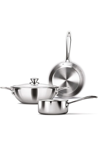 MILTON Pro cook طقم أواني طهي بروكوك ثلاثية القاعدة للحث الحراري، مكون من 3 قطع، مصنوع من الفولاذ المقاوم للصدأ