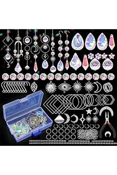 Arabest 200 Pcs DIY Suncatcher Making Kits Crystal Crafts with Hooks Chains Pendants Rainbow Maker