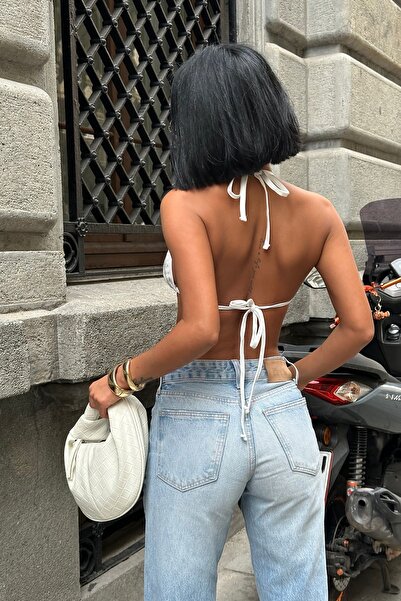 World Fashion Trends Silver Color Lace-Up Crop Top Blouse