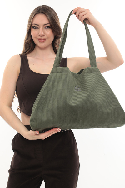 KOSTEBAG حقيبة قماش مخملية خضراء قماش مجدّل قابلة للتوسيع
