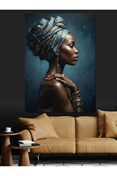 Artmeg Mavi Afrikalı Siyahi Kadın Dekoratif Kanvas - Mdf Ahşap Tablo