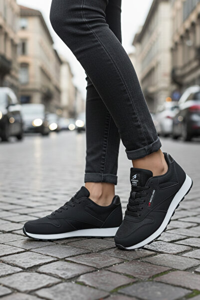 WEBORN Unisex Black and White Lace-Up Mesh Breathable Comfortable Sole Walking Sneaker Sports Shoes