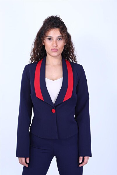 ÖNDER ÖZSOY Paneled Classic Modern Women's Jacket-Navy Blue