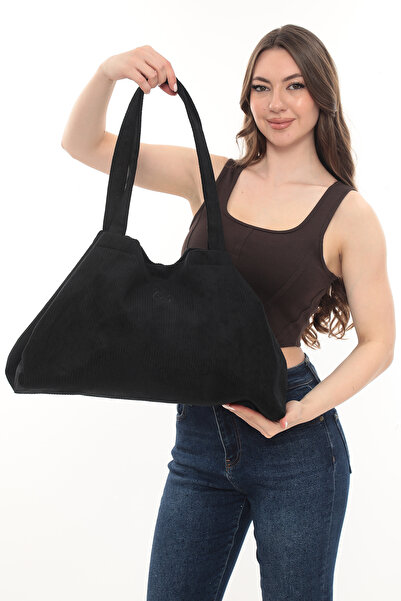 KOSTEBAG حقيبة قماش مخملية سوداء قابلة للتوسيع قماش مجدّل