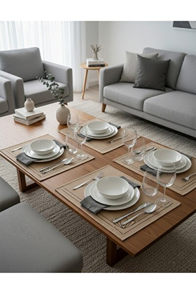 homyjr's Çiçek Baskılı Doğal Jüt Hasır Amerikan Servis Supla Sofra Sunum Matı...