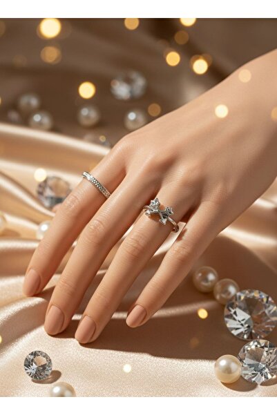 Shiklik 2-Piece Silver Color Women's Ring Set