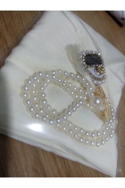 OBRNHOMEN 10 adet Taşlı Zikirmatik Başörtü ve İnci Tesbih Seti Hac ve umre me...