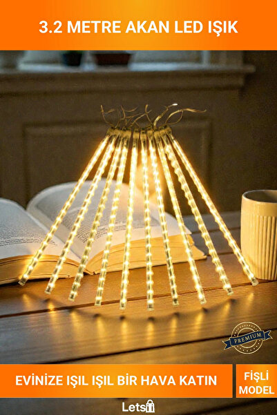 Letsii 3.2m Gün Işığı Akan Meteor Led Saçaklı Yılbaşı Dekorasyon Aydınlatma