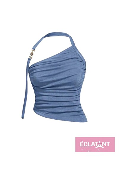 eclatant boutuqie Tek Omuz Büzgülü Askılı Kadın Crop Bluz