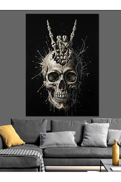 KanvasSepeti Craniu cu coarne Pictură în ulei de înaltă calitate texturat Pân...