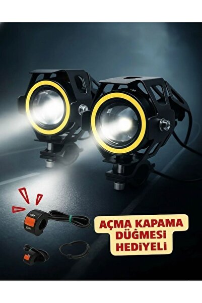 MOTORKİT MK MOTOSİKLET SİS FARI LED MERCEKLİ UZUN KISA ÇAKARLI SİYAH 2 ADET +...