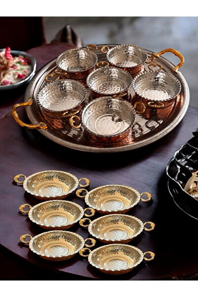 BARITCIOGLU Presentation Plate Chrome Tray Copper Breakfast Plate Pan Set