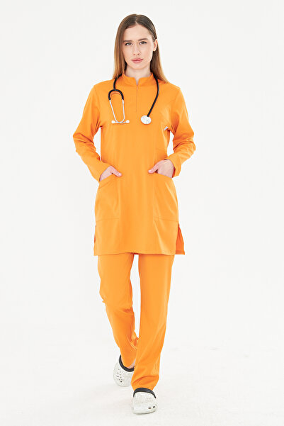 TIPMOD Likralı Turuncu Tunik Tesettür Takım Hemşire Forması ( Yönetmenliğe Uy...