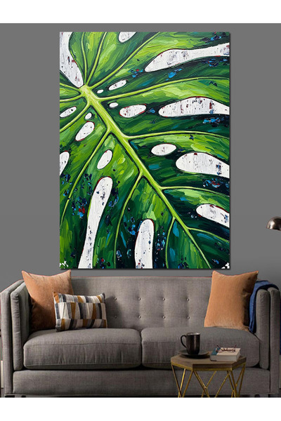 KanvasSepeti Tropical Monstera Pictură în ulei de înaltă calitate texturat Ca...