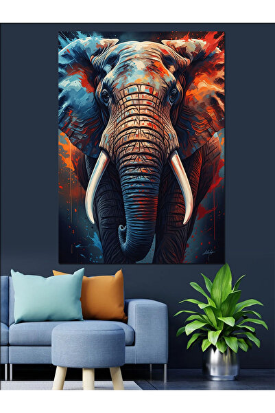 KanvasSepeti Cap de elefant colorat Pictură în ulei de înaltă calitate textur...