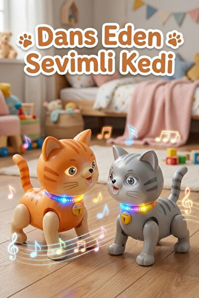 craftivio Işıklı Müzikli Dans Eden Kedi - Göz Kırpan Hareketli ve Sesli İnteraktif Oyuncak Robot Kedi