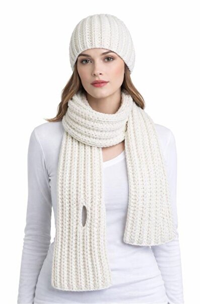 Uretti - Emine 9106 4713 Hand Knitted Beanie and Scarf Set