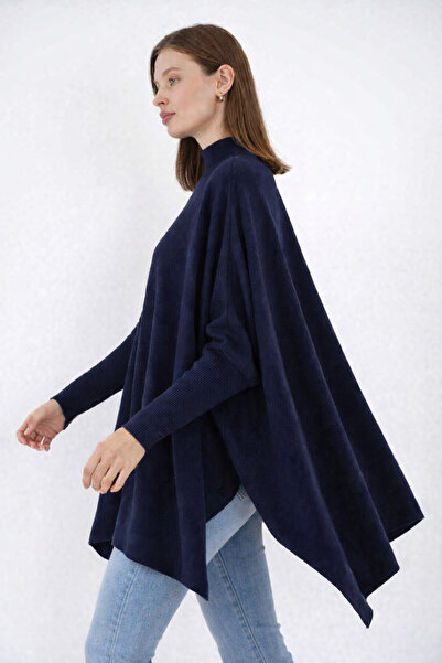 MISSRUBA Kadın Yırtmaçlı Lacivert Panço Kazak DP0001