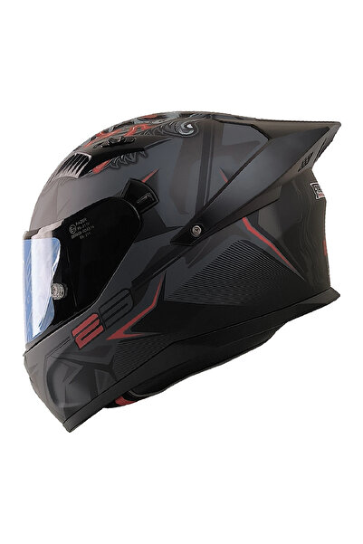 kuzey motor FAZER FX-211X MAT SİYAH-GRİ-KIRMIZI KASK KAPALI MODEL RENKLİ CAML...