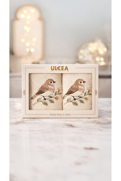 Ülkea Tekstil طقم مناشف أولاكيه مكون من قطعتين مقاس 30*50 مع تطريز طيور