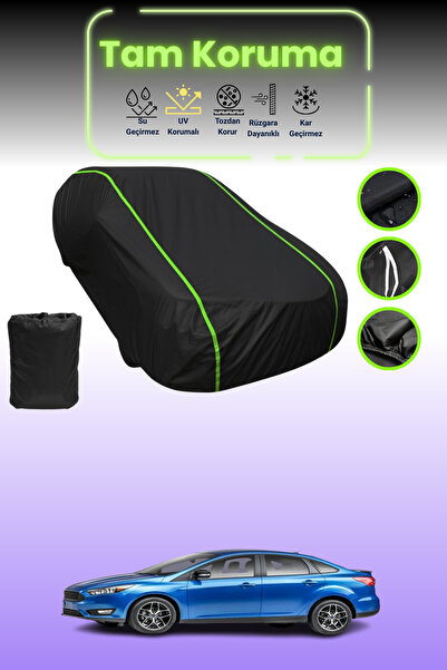 Dokaca Neo غطاء حماية للسيارة متوافق مع سيارة فورد فوكس سيدان قماش مجدّل باللون الأسود النيون 2014 - 2018