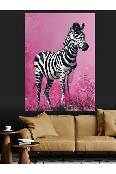 KanvasSepeti Pink Ground Zebra Pictură în ulei de înaltă calitate texturat Ca...