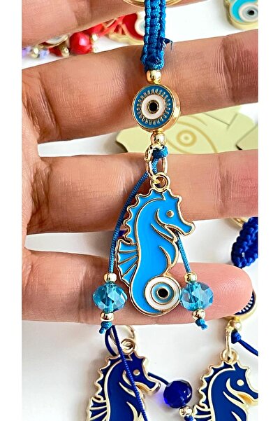 Cassime Breloc cu ochi de ochi de zână, placat cu aur, cal albastru de mare