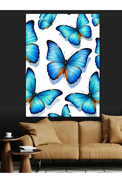 KanvasSepeti Fluturi albaștri Pictură în ulei de înaltă calitate texturat Can...