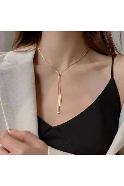 GlaMLo Accessories Colier Lung din Inox cu Pandantiv Geometric