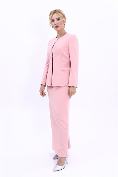 ÖNDER ÖZSOY Zero Collar Corporate Classic Jacket & Long Pencil Skirt Hijab Wo...
