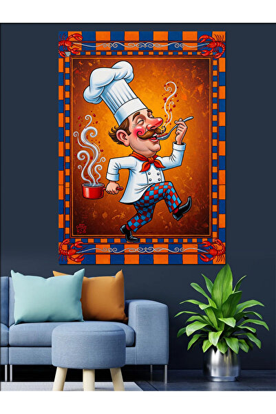 KanvasSepeti Neşertful Bucătar Pictură în ulei de înaltă calitate texturat Ca...