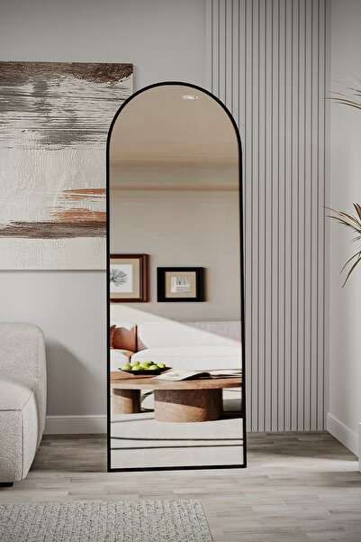 Evdemo Pamir Siyah Metal Çerçeveli Ayaklı Oval Boy Aynası 180x60 Cm