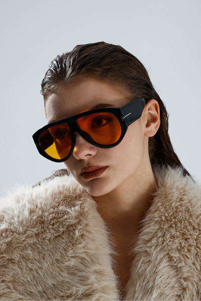 miii Large Framed Ford Black Framed Orange Glass Unisex Sunglasses Uv Protected