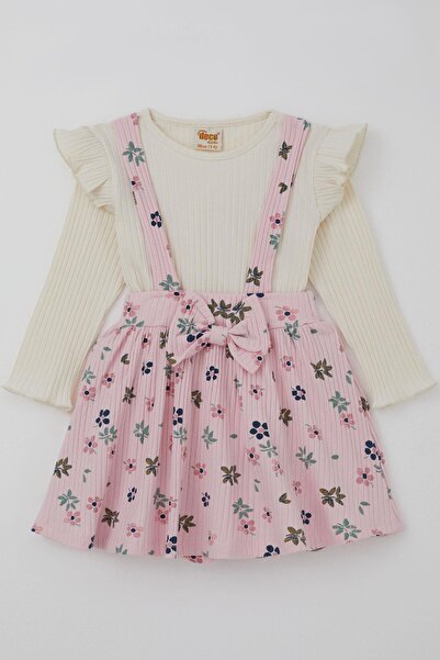 DECO Дівчача сукня з довгими рукавами, квітковий принт, боді з бантиком, 2-5 років, екрю