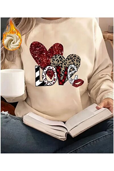 herkesemoda Ljubavna štampa detaljna dukserica sa vratom