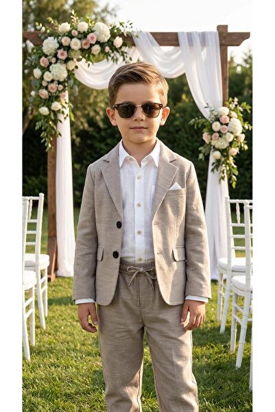 Terry costum pentru băiat din in, cu jachetă casual / cămașă, pantaloni, jach...