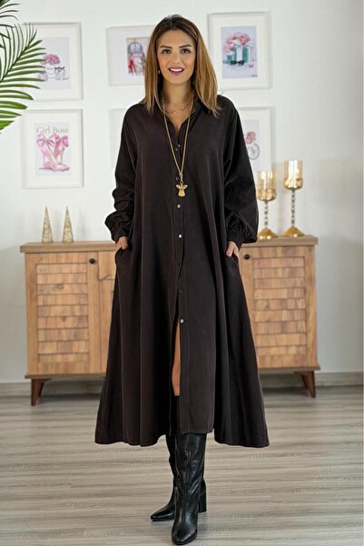 Nevin Kaya Moda Brown Italian Velvet Dress
