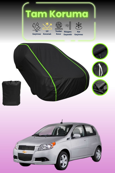 Dokaca Neo غطاء حماية للسيارة من القماش الأسود اللامع قماش مجدّل شيفروليه أفيو هاتشباك متوافق مع غطاء حماية السيارة من القماش الأسود اللامع