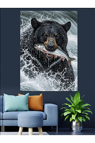 KanvasSepeti Ursul Negru Furios Pictură în ulei de înaltă calitate texturat P...