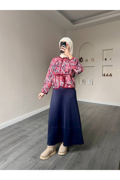 Esre Store 4562 - Ethnic Pattern Jacket - Skirt Set Burgundy