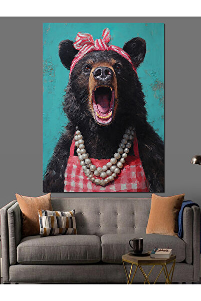 KanvasSepeti Aşçı Ursul Amuzant Pictură în ulei de înaltă calitate texturat P...