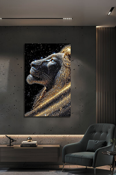 B&G DESIGN Golden Glitter Lion Modern Glossy Glass Table Luxury 4mm Temperat