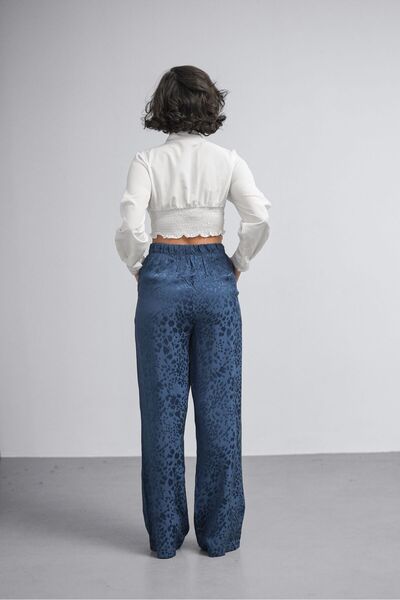 ZAWẼN Women's Leopard Print Satin Palazzo Pants – High Waist