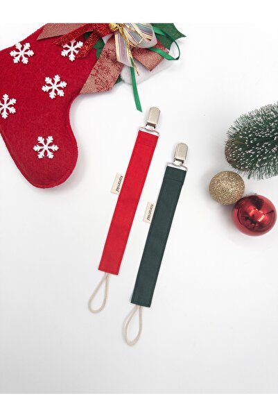 KARAMİLA Yılbaşı Özel Bebek Emzik Askısı /Kırmızı - Yeşil