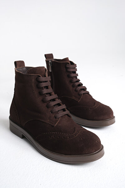 GNS Shoes Γυναικείες μπότες Oxford από γνήσιο δέρμα καφέ σουέντ