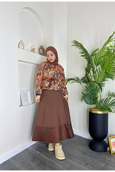 Esre Store 4562 - Jachetă cu model etnic - Set fustă maro