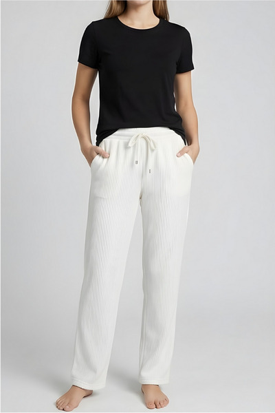 MORRO Soft Textured Woven Pajama Bottoms - Elastic Waistband Women's Home and Sleep Pants