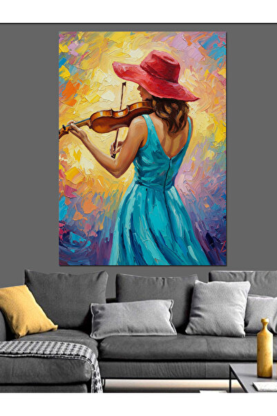 KanvasSepeti Femeie cântând la vioară Pictură în ulei de înaltă calitate text...